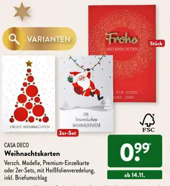 Aldi Süd Casa Deco Weihnachtskarten Angebot