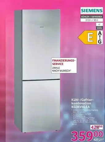 Selgros Siemens kühl- gefrierkombination kg36vvlea Angebot