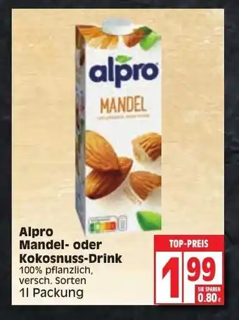 Edeka Alpro Mandel oder Kokosnuss Drink 1L Angebot