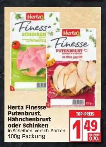 Edeka Herta Finesse Putenbrust, Hähnchenbrust oder Schinken 100g Angebot