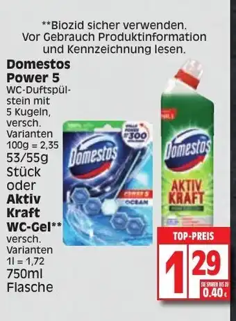 Edeka Domestos Power 5 oder Aktiv Kraft WC Gel Angebot