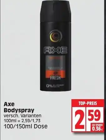 Edeka Axe Bodyspray 100/150ml Dose Angebot