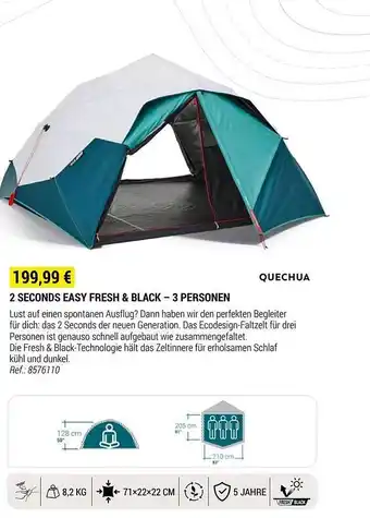 Decathlon Quechua 2 seconds easy fresh & black - 3 personen Angebot