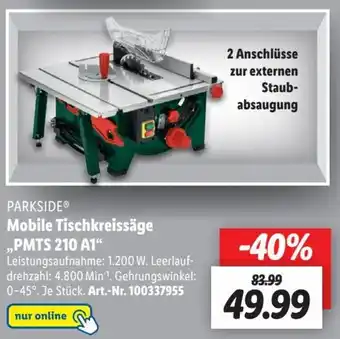 Lidl Parkside Mobile Tischkreissäge ,,PMTS 210 A1" Angebot