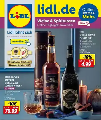 Lidl Ben bracken speyside single malt scotch whisky oder 2021 selone rosso puglia igp Angebot