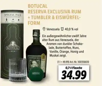 Lidl Botucal reserva exclusiva rum + tumbler & eiswürfel-form Angebot