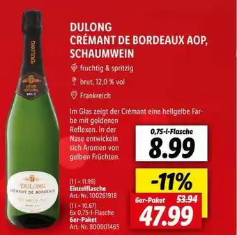 Lidl Dulong crémant de bordeaux aop, schaumwein Angebot