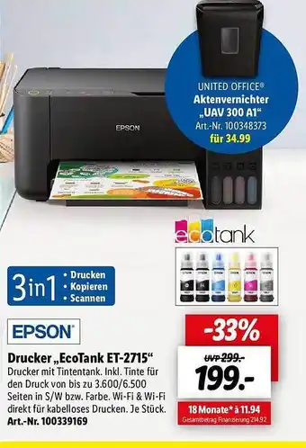 Lidl Epson drucker „ecotank et-2715“ Angebot