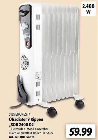 Lidl Silvercrest ölradiator 9 rippen „sor 2400 d2“ Angebot