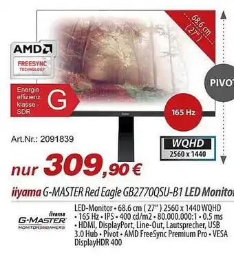 ACom PC Iiyama g-master red eagle gb2770qsu-b1 led monitor Angebot