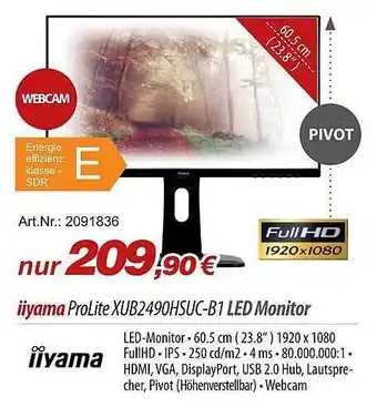 ACom PC Iiyama prolite xub2490hsuc-b1 led monitor Angebot