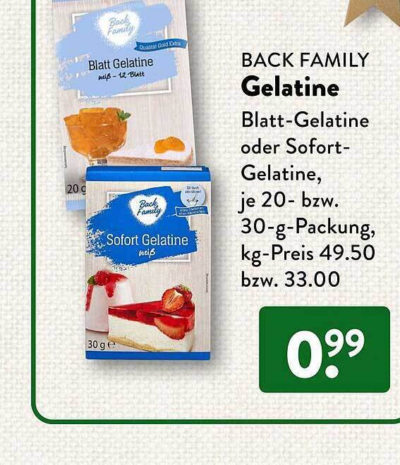Back family gelatine blattgelatine oder sofortgelatine Angebot bei Aldi Süd