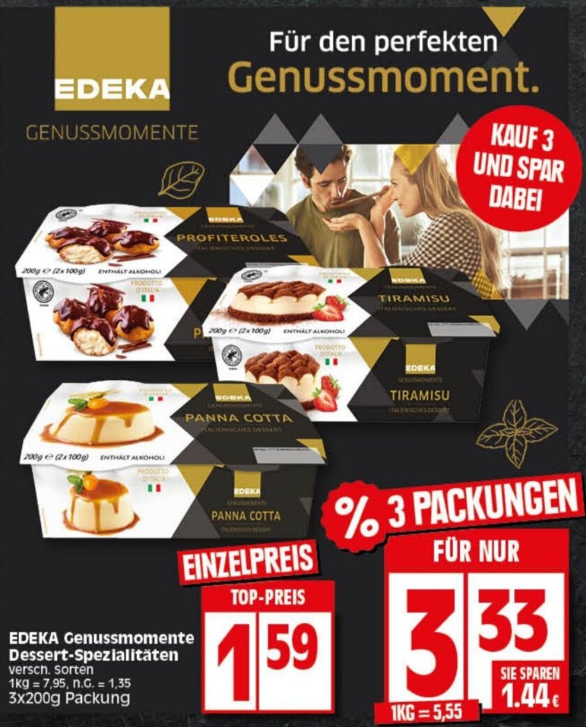 Edeka Genussmomente Dessert Spezialitäten 3x200 g Packung Angebot bei