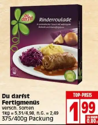 Elli Markt Du darfst Fertigmenüs 375/400 g Packung Angebot