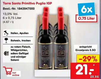 Netto Marken-Discount Torre Santa Primitivo Puglia IGP 6x0,75L Angebot