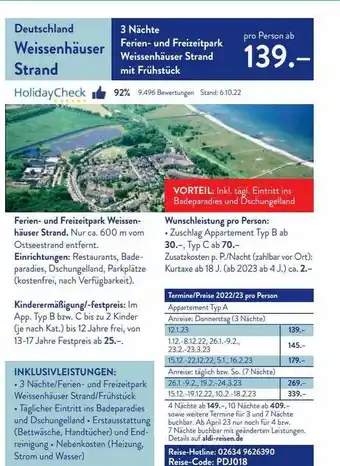 ALDI Nord Reisen Weissenhäuser strand Angebot