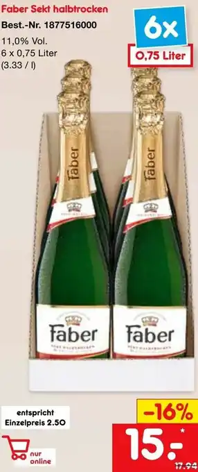 Netto Marken-Discount Faber Sekt halbtrocken 6x0,75L Angebot