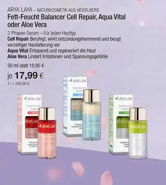 Vitalia Arya laya fett-feucht balancer cell repair, aqua vital oder aloe vera Angebot