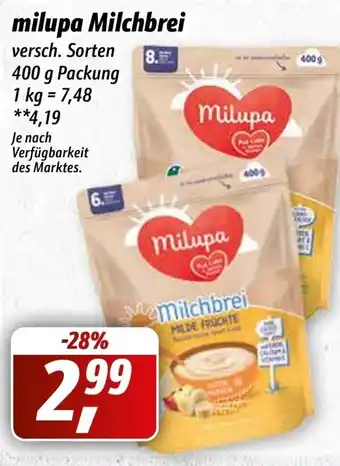 Simmel Milupa Milchbrei 400 g Packung Angebot