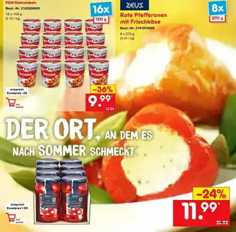 Netto Marken-Discount Zeus Rote Pfefferonen mit Frischkäse 8x270g Angebot