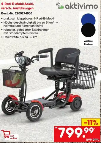 Netto Marken-Discount Aktivimo 4-Rad-E-Mobil Assisi, versch. Auführungen Angebot