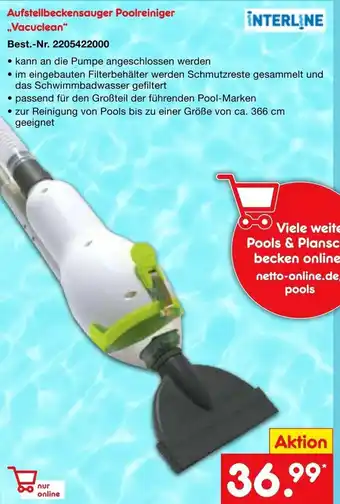 Netto Marken-Discount Interline Aufstellbeckensauger Poolreiniger ,,Vacuclean" Angebot