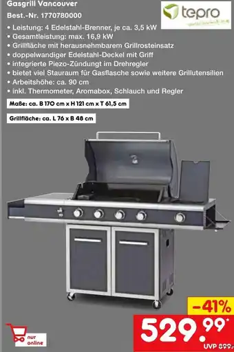 Netto Marken-Discount Tepro Gasgrill Vancouver Angebot