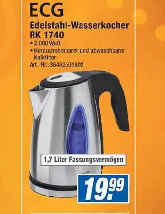 Expert Technomarkt ECG Edelstahl Wasserkocher RK 1740 Angebot