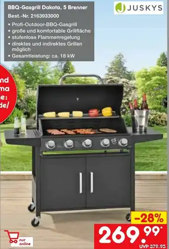 Netto Marken-Discount Juskys BBQ Gasgrill Dakota, 5 Brenner Angebot