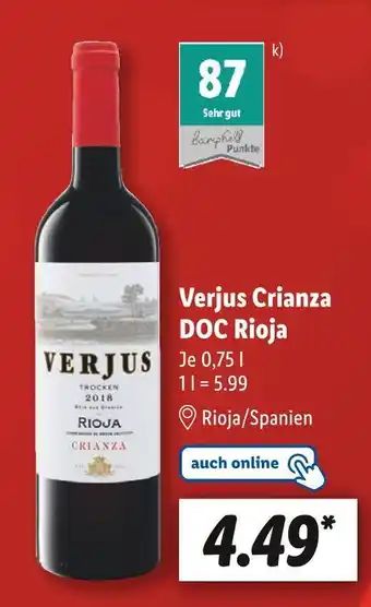 Lidl Verjus crianza doc rioja rotwein Angebot