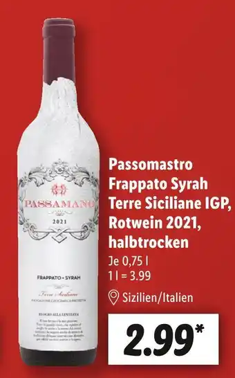 Lidl Passomastro frappato syrah terre siciliane igp Angebot