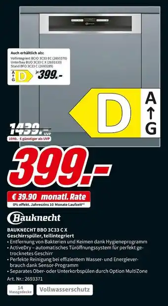 MediaMarkt Bauknecht geschirrspüler, teilintegriert Angebot