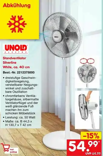 Netto Marken-Discount Unold Standventilator Silverline White, ca. 40 cm Angebot