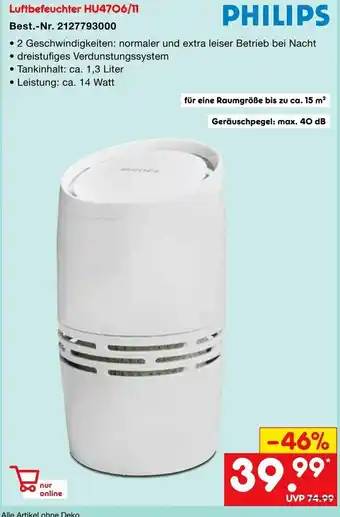 Netto Marken-Discount Philips Luftbefeuchter HU4706/11 Angebot