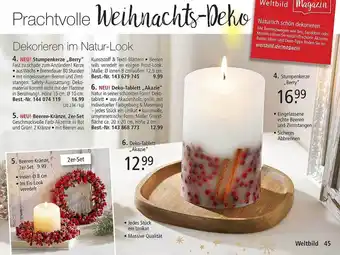 Weltbild Stumpenkerze „berry“, beeren-kränze, 2er-set, deko-tablett „akazie“ Angebot