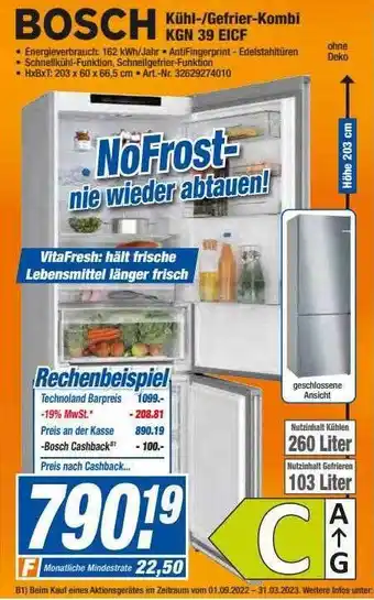 expert Techno Land Bosch kühl-gefrier-kombi kgn 39eicf Angebot