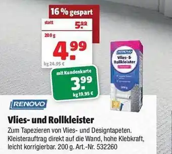 Hagebau Renovo vlies- und rollkleister Angebot