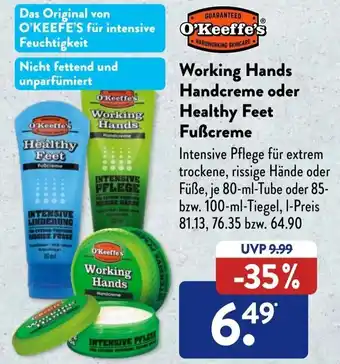 Aldi Süd O'Keeffe's Working Hands Handcreme oder Healthy Feet Fußcreme Angebot