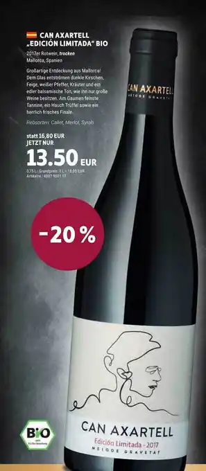 Vino Weinmarkt Can axartell „edición limitada“ bio Angebot