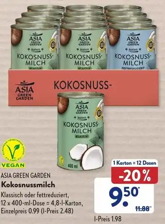 Aldi Süd Asia Green Garden Kokosnussmilch 12x400 ml Dose Angebot