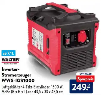 Aldi Nord Walter Inverter Stromerzeuger WWS-IGS1000 Angebot