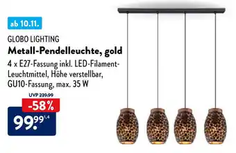 Aldi Nord Globo Lighting Metall Pendelleuchte, gold Angebot