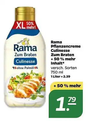 NETTO Rama Pflanzencreme Culinesse Zum Braten + 50% mehr Inhalt Angebot