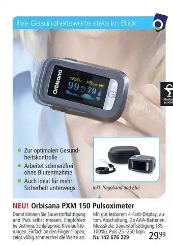 Weltbild Neu! orbisana pxm 150 pulsoximeter Angebot