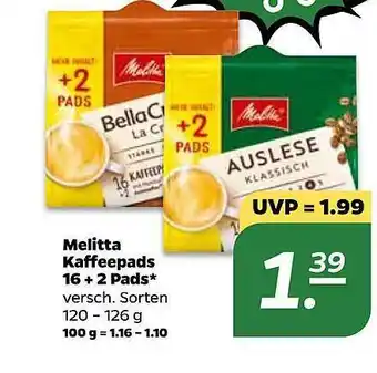 NETTO Melitta Kaffeepads 16+2 Pads Angebot
