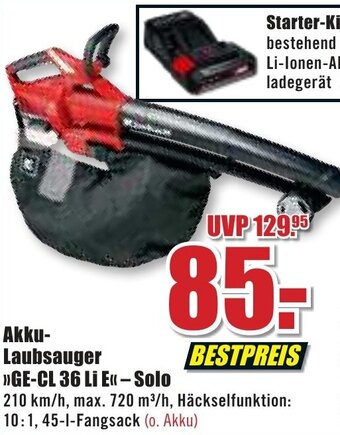 B1 Discount Baumarkt Einhell Akku Laubsauger GE-CL 36 Li E Solo Angebot