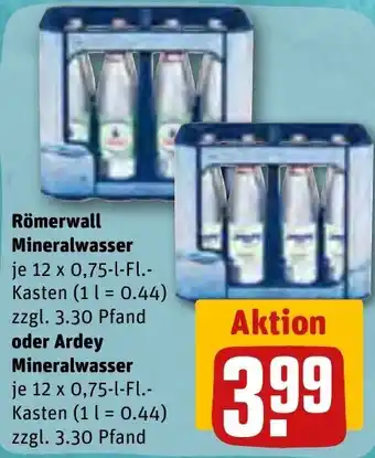 REWE Römerwall Mineralwasser 12x0,75 L-Fl. oder Ardey Mineralwasser 12x0,75 L-Fl. Angebot