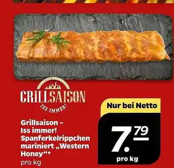 NETTO Grillsaison Iss immer Spanferkelrippchen mariniert ,,Western Honey" Angebot