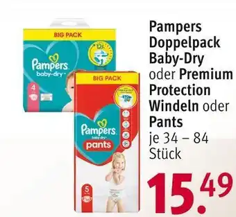 Rossmann Pampers doppelpack baby-dry oder premium protection windeln oder pants Angebot