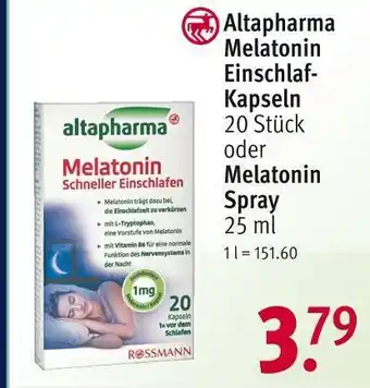 Rossmann Altapharma einschlaf-kapseln oder -spray melatonin Angebot